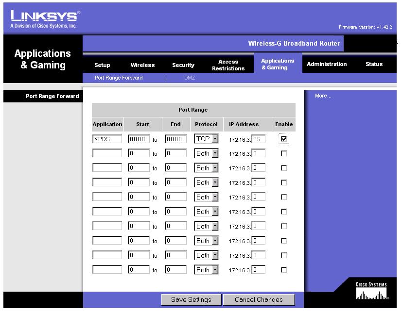 Linksys WRT54G port forwarding setup